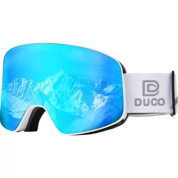 DUCO Ski Goggles Snowboard for Men WomenOTG Lightweight Winter Snowmobile Snow Goggles AntiFog 100 UV Protection DCS001White Frame Revo Blue Lens