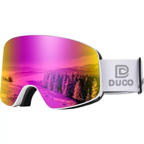 DUCO Ski Goggles Snowboard for Men WomenOTG Lightweight Winter Snowmobile Snow Goggles AntiFog 100 UV Protection DCS001White Frame Revo Pink Lens