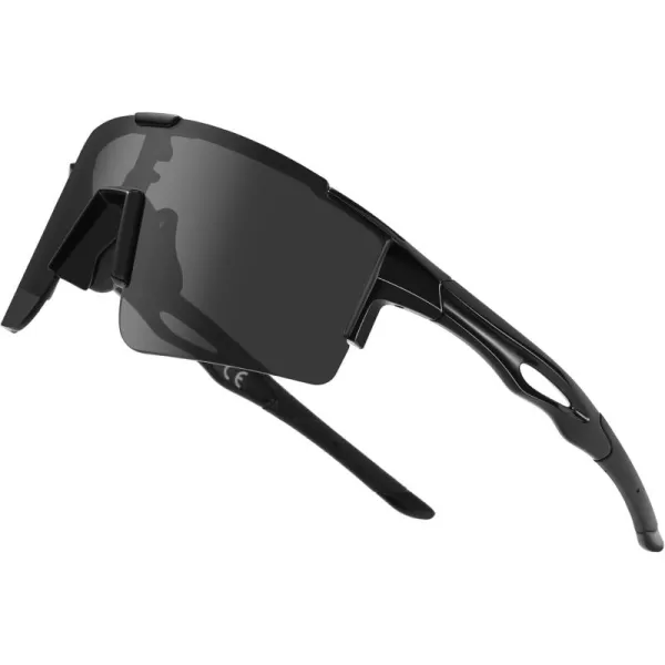 DUCO Sports Sunglasses for Men Cycling Sunglasses Youth Baseball Sun glasses Lightweight TR90 Frame Goggles DC0032Black Frame Grey Len