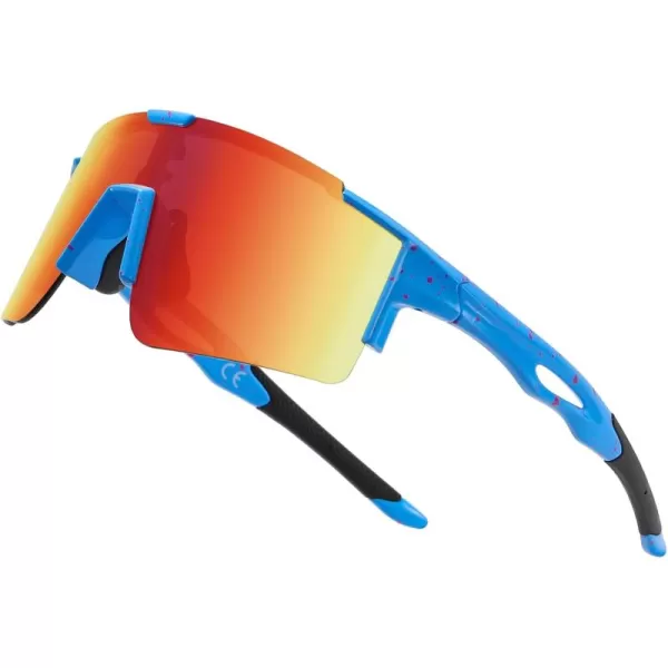 DUCO Sports Sunglasses for Men Cycling Sunglasses Youth Baseball Sun glasses Lightweight TR90 Frame Goggles DC0032Blue Purple Black Frame Red Len
