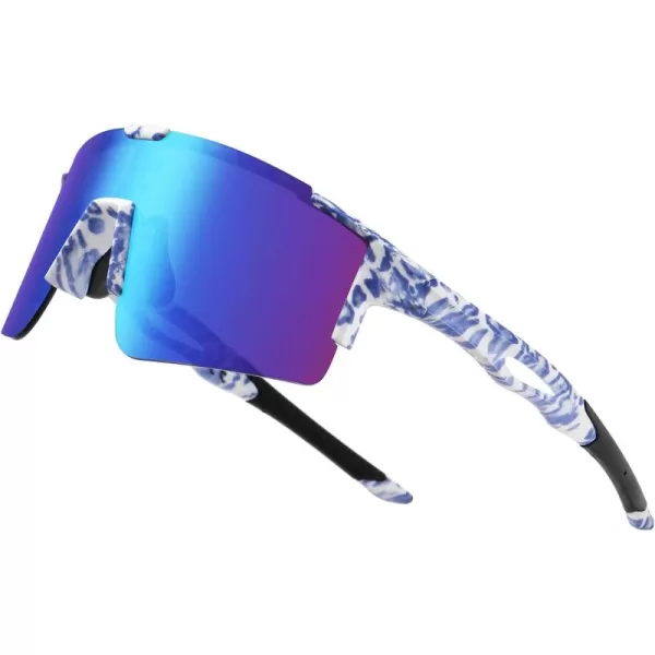 DUCO Sports Sunglasses for Men Cycling Sunglasses Youth Baseball Sun glasses Lightweight TR90 Frame Goggles DC0032Blue White Frame Blue Len