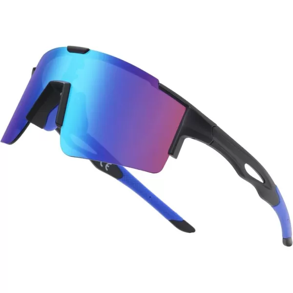 DUCO Sports Sunglasses for Men Cycling Sunglasses Youth Baseball Sun glasses Lightweight TR90 Frame Goggles DC0032Matte Black Blue Frame Blue Len