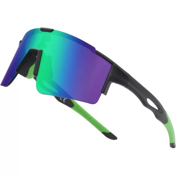 DUCO Sports Sunglasses for Men Cycling Sunglasses Youth Baseball Sun glasses Lightweight TR90 Frame Goggles DC0032Matte Black Green Frame Green Len