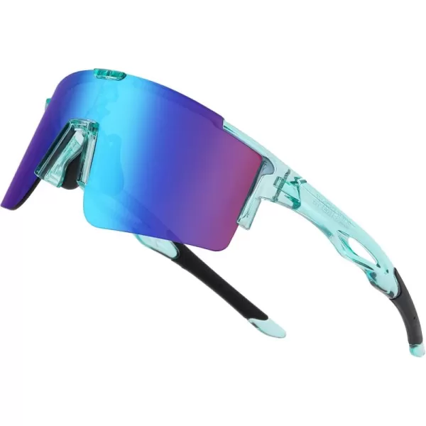 DUCO Sports Sunglasses for Men Cycling Sunglasses Youth Baseball Sun glasses Lightweight TR90 Frame Goggles DC0032Tou Blue Black Frame Blue Len