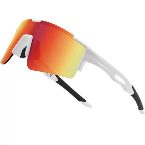 DUCO Sports Sunglasses for Men Cycling Sunglasses Youth Baseball Sun glasses Lightweight TR90 Frame Goggles DC0032White Black Frame Red Len