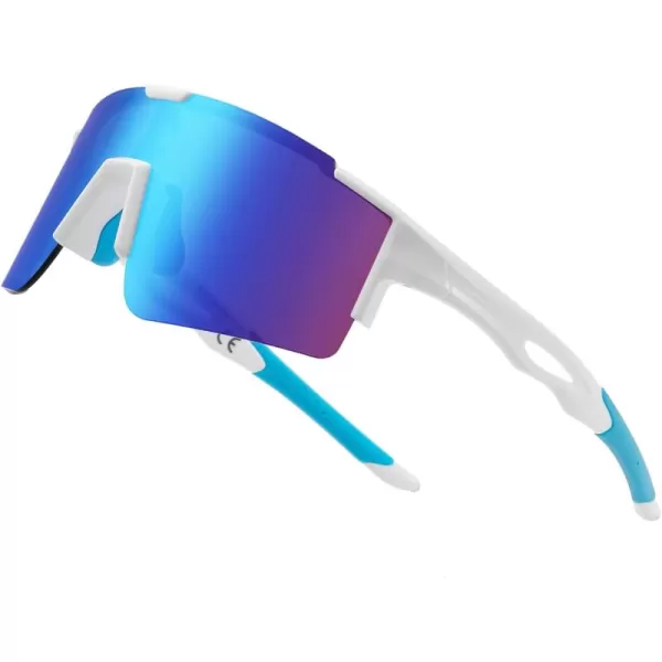 DUCO Sports Sunglasses for Men Cycling Sunglasses Youth Baseball Sun glasses Lightweight TR90 Frame Goggles DC0032White Blue Frame Blue Len