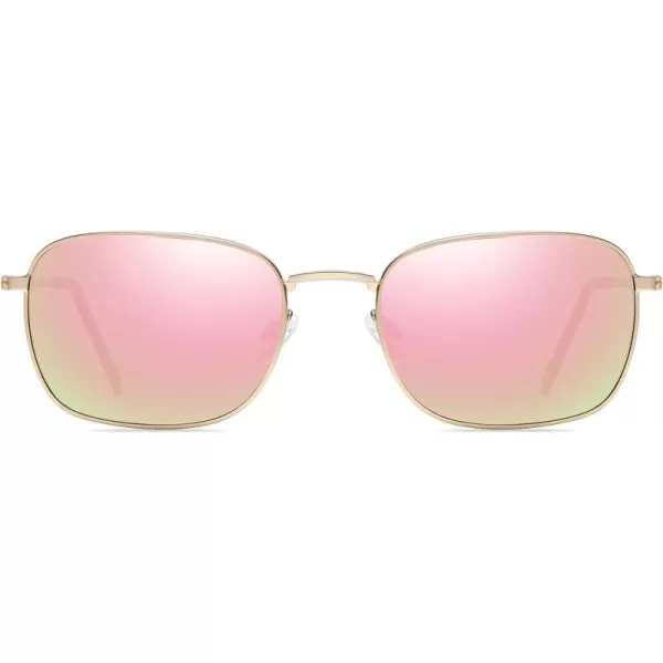 DUCO Square Sunglasses for Men Women Polarized Driving Sun Glasses UV400 Protection Retro Shades DC3038Gold Frame Revo Pink Lens