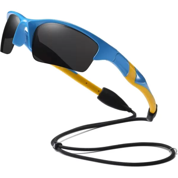 DUCO Toddler Kids Sunglasses for Boys Girls Youth Sport Sunglasses Baseball Polarized Sunglasses for Age 48 K014Blue Frame Yellow Temple