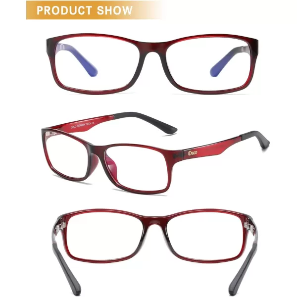 DUCO Blue Light Blocking Computer Reading and Gaming Eyewear GlassesAnti Blue Light 100 UV Protection DC223Wine Red