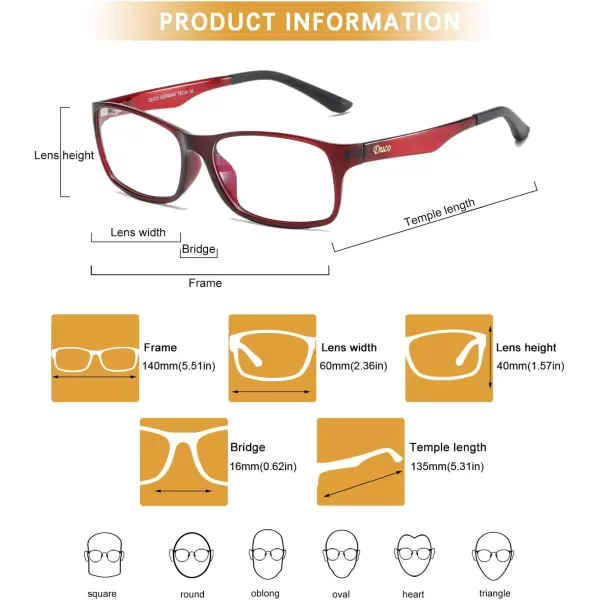 DUCO Blue Light Blocking Computer Reading and Gaming Eyewear GlassesAnti Blue Light 100 UV Protection DC223Wine Red