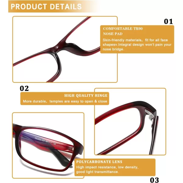 DUCO Blue Light Blocking Computer Reading and Gaming Eyewear GlassesAnti Blue Light 100 UV Protection DC223Wine Red