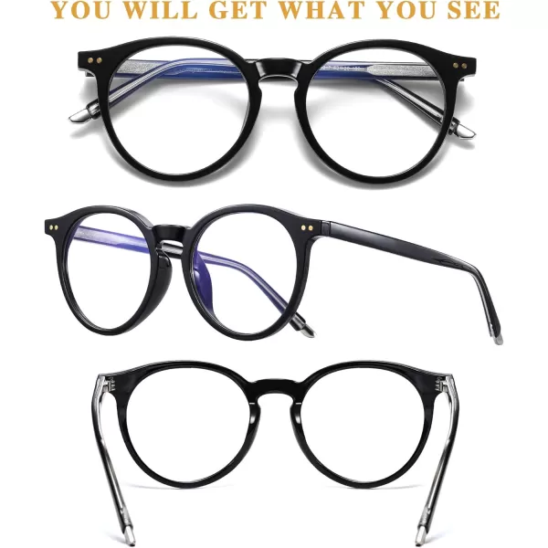 DUCO Blue Light Glasses for Men Women Blue Ray Blocking Glasses Computer Gaming Glasses Retro Round Eyeglasses Frame 5217Black