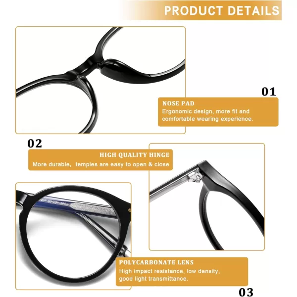 DUCO Blue Light Glasses for Men Women Blue Ray Blocking Glasses Computer Gaming Glasses Retro Round Eyeglasses Frame 5217Black