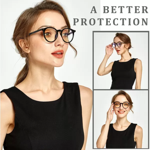 DUCO Blue Light Glasses for Men Women Blue Ray Blocking Glasses Computer Gaming Glasses Retro Round Eyeglasses Frame 5217Black