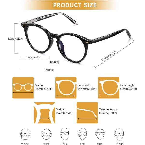DUCO Blue Light Glasses for Men Women Blue Ray Blocking Glasses Computer Gaming Glasses Retro Round Eyeglasses Frame 5217Black
