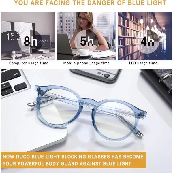 DUCO Blue Light Glasses for Men Women Blue Ray Blocking Glasses Computer Gaming Glasses Retro Round Eyeglasses Frame 5217Blue
