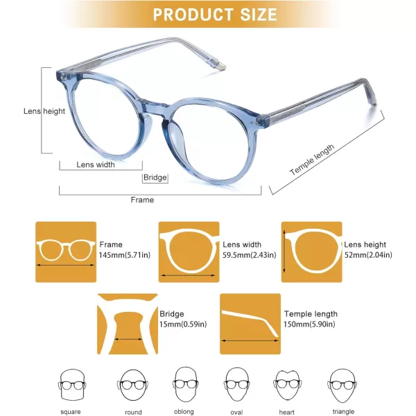 DUCO Blue Light Glasses for Men Women Blue Ray Blocking Glasses Computer Gaming Glasses Retro Round Eyeglasses Frame 5217Blue