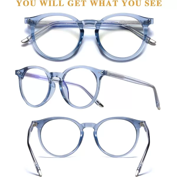 DUCO Blue Light Glasses for Men Women Blue Ray Blocking Glasses Computer Gaming Glasses Retro Round Eyeglasses Frame 5217Blue
