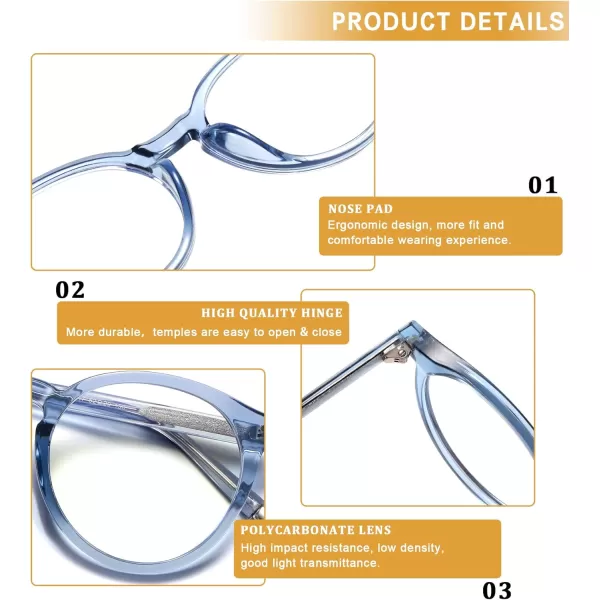 DUCO Blue Light Glasses for Men Women Blue Ray Blocking Glasses Computer Gaming Glasses Retro Round Eyeglasses Frame 5217Blue