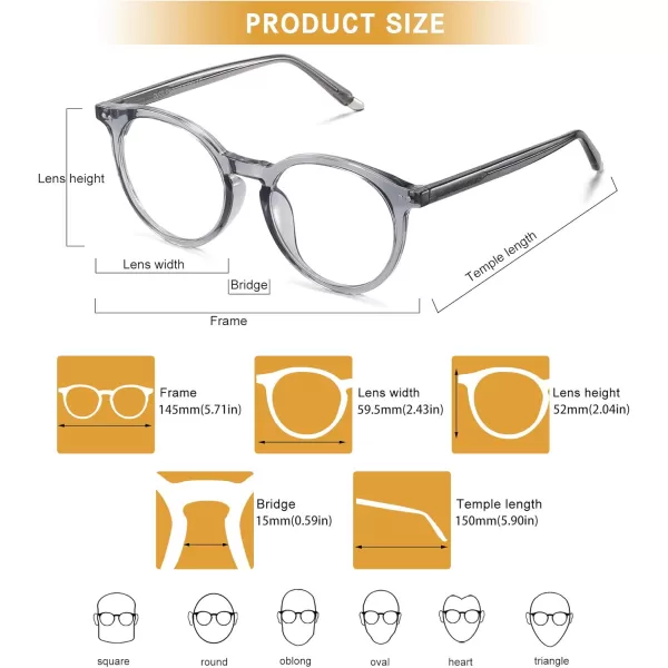 DUCO Blue Light Glasses for Men Women Blue Ray Blocking Glasses Computer Gaming Glasses Retro Round Eyeglasses Frame 5217Grey