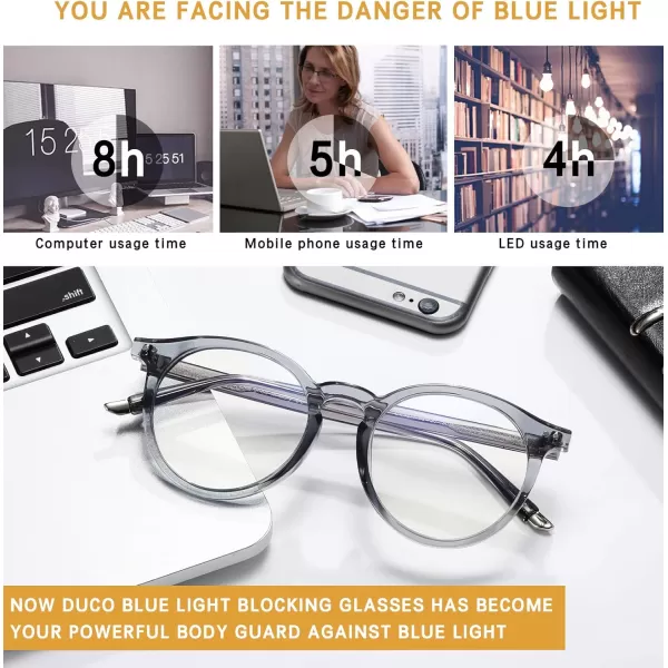 DUCO Blue Light Glasses for Men Women Blue Ray Blocking Glasses Computer Gaming Glasses Retro Round Eyeglasses Frame 5217Grey