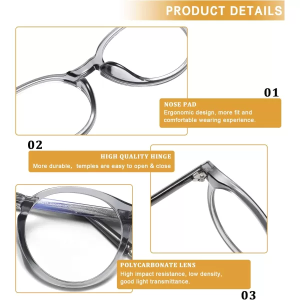 DUCO Blue Light Glasses for Men Women Blue Ray Blocking Glasses Computer Gaming Glasses Retro Round Eyeglasses Frame 5217Grey