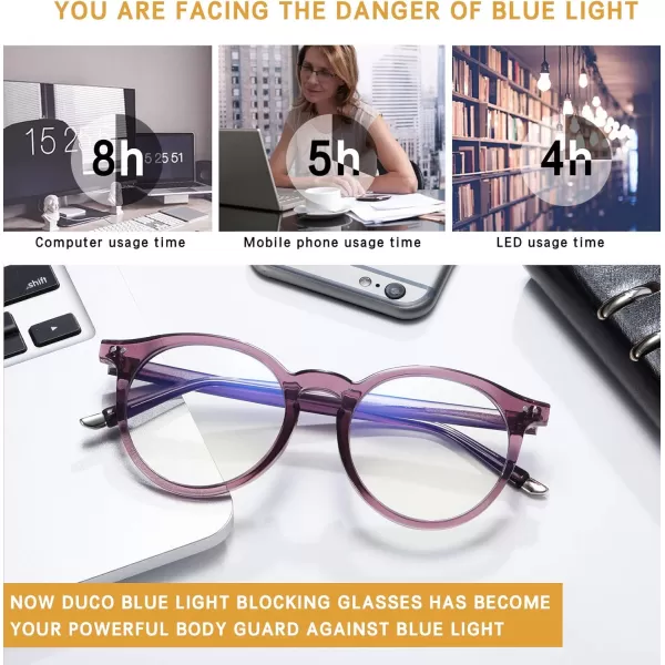 DUCO Blue Light Glasses for Men Women Blue Ray Blocking Glasses Computer Gaming Glasses Retro Round Eyeglasses Frame 5217Purple