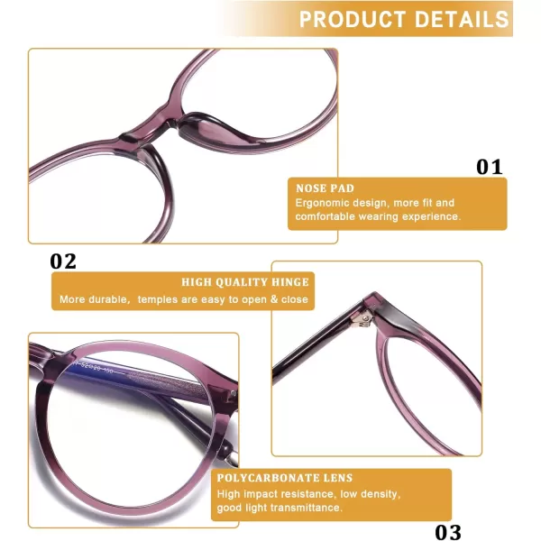 DUCO Blue Light Glasses for Men Women Blue Ray Blocking Glasses Computer Gaming Glasses Retro Round Eyeglasses Frame 5217Purple