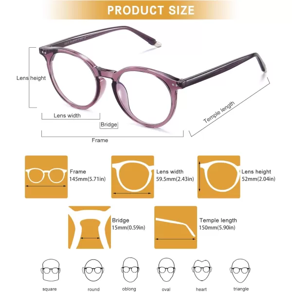 DUCO Blue Light Glasses for Men Women Blue Ray Blocking Glasses Computer Gaming Glasses Retro Round Eyeglasses Frame 5217Purple