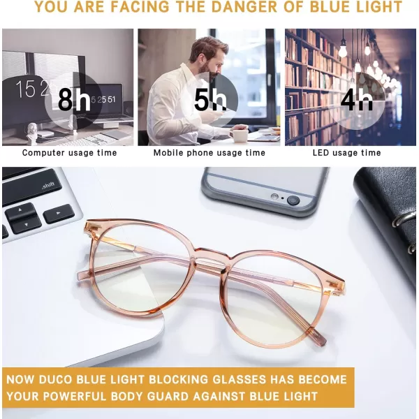 DUCO Blue Light Glasses for Men Women Blue Ray Blocking Glasses Computer Gaming Glasses Teens Retro Round Eyeglasses Frame Brown 5216