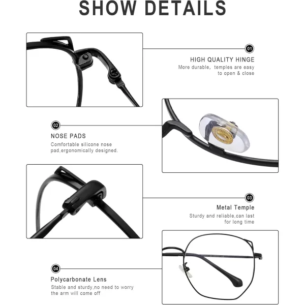 DUCO Blue Light Glasses for Women Men Computer Blue Ray Blocking Glasses Cute Retro Round Eyeglasses Frame 8217Black