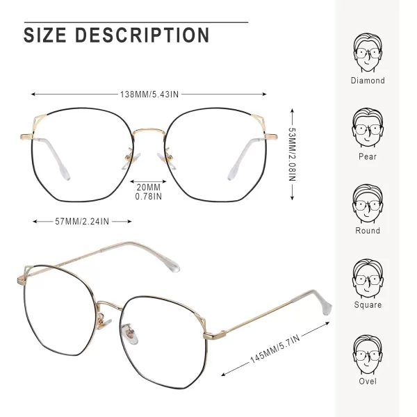 DUCO Blue Light Glasses for Women Men Computer Blue Ray Blocking Glasses Cute Retro Round Eyeglasses Frame 8217Black Gold