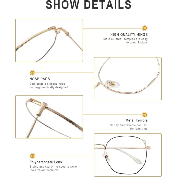DUCO Blue Light Glasses for Women Men Computer Blue Ray Blocking Glasses Cute Retro Round Eyeglasses Frame 8217Black Gold