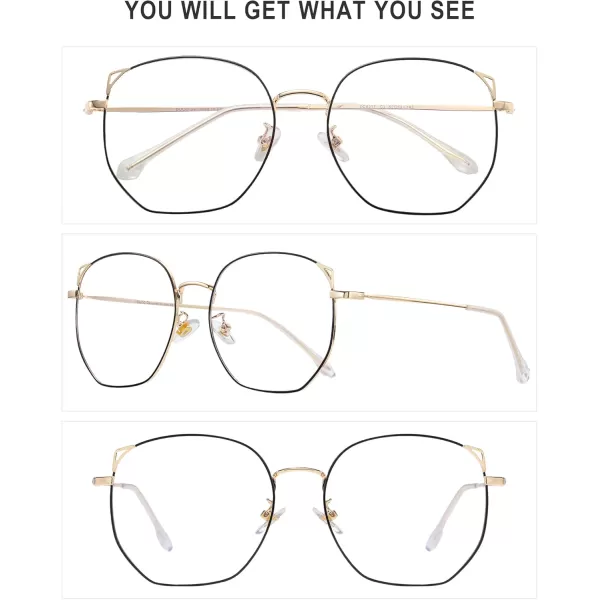 DUCO Blue Light Glasses for Women Men Computer Blue Ray Blocking Glasses Cute Retro Round Eyeglasses Frame 8217Black Gold