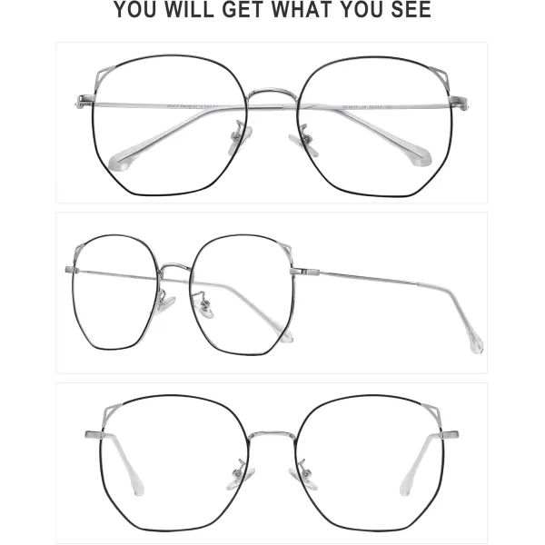 DUCO Blue Light Glasses for Women Men Computer Blue Ray Blocking Glasses Cute Retro Round Eyeglasses Frame 8217Black Silver