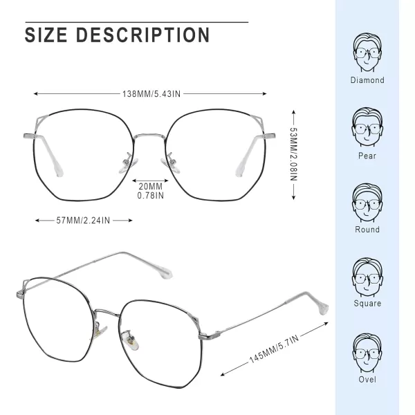 DUCO Blue Light Glasses for Women Men Computer Blue Ray Blocking Glasses Cute Retro Round Eyeglasses Frame 8217Black Silver