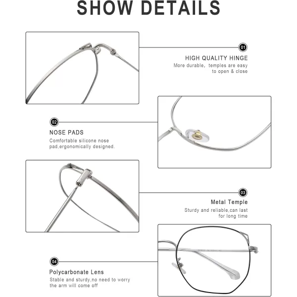 DUCO Blue Light Glasses for Women Men Computer Blue Ray Blocking Glasses Cute Retro Round Eyeglasses Frame 8217Black Silver