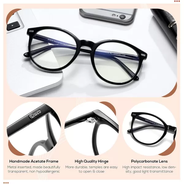 DUCO Blue Light Glasses for Women Men Computer Gaming Glasses for Teens Anti Eyestrain Reading Eyeglasses 1230Black