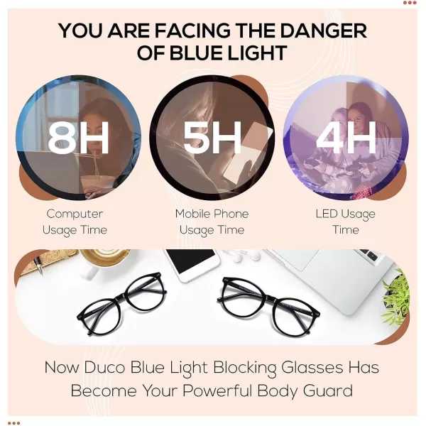 DUCO Blue Light Glasses for Women Men Computer Gaming Glasses for Teens Anti Eyestrain Reading Eyeglasses 1230Black