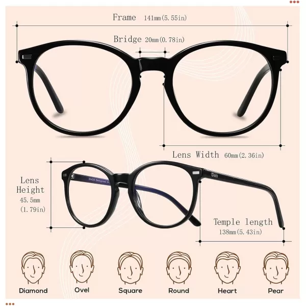 DUCO Blue Light Glasses for Women Men Computer Gaming Glasses for Teens Anti Eyestrain Reading Eyeglasses 1230Black