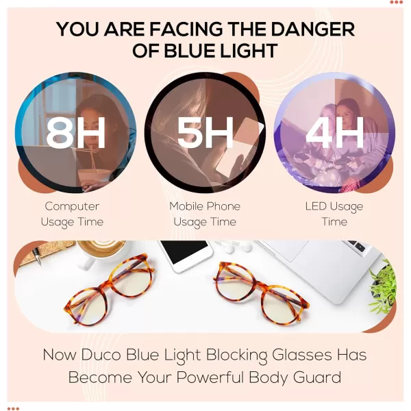 DUCO Blue Light Glasses for Women Men Computer Gaming Glasses for Teens Anti Eyestrain Reading Eyeglasses 1230Brown Tortoise