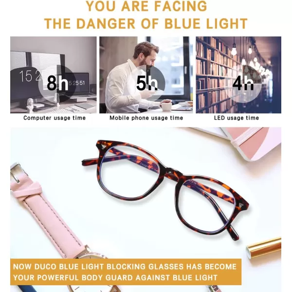 DUCO Blue Light Glasses for Women Men Computer Gaming Glasses for Teens Anti Eyestrain Reading Eyeglasses 1230Tortoise