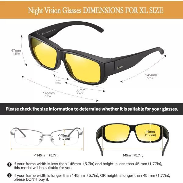 DUCO Fit Over Glasses Unisex Wraparound Polarized Sunglasses for Men Women Anti Glare Wear Over Glasses 8956Black Frame Night Vision Lens