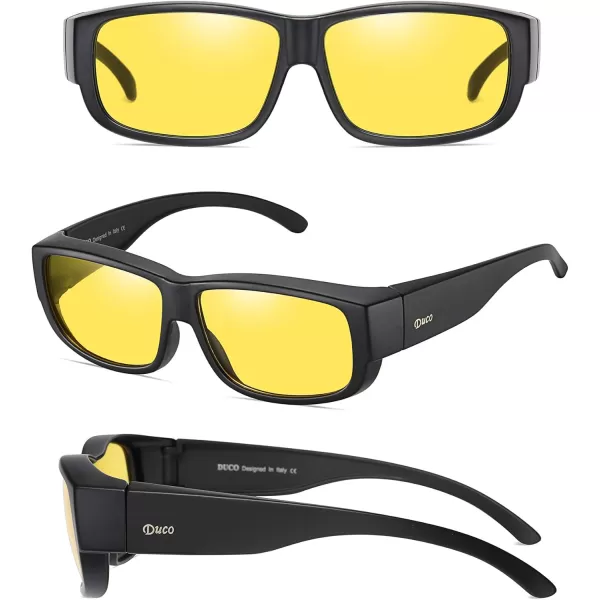 DUCO Fit Over Glasses Unisex Wraparound Polarized Sunglasses for Men Women Anti Glare Wear Over Glasses 8956Black Frame Night Vision Lens