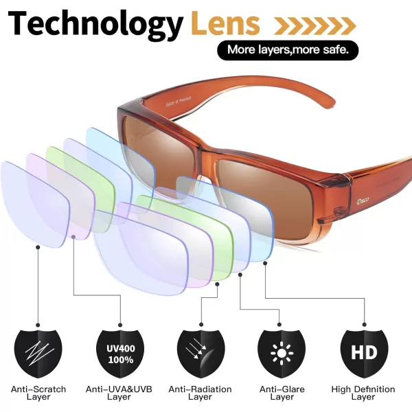DUCO Fit Over Glasses Unisex Wraparound Polarized Sunglasses for Men Women Anti Glare Wear Over Glasses 8956Common Brown Frame Brown Lens