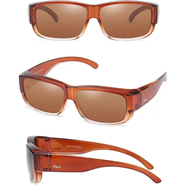 DUCO Fit Over Glasses Unisex Wraparound Polarized Sunglasses for Men Women Anti Glare Wear Over Glasses 8956Common Brown Frame Brown Lens