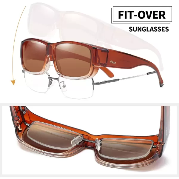DUCO Fit Over Glasses Unisex Wraparound Polarized Sunglasses for Men Women Anti Glare Wear Over Glasses 8956Common Brown Frame Brown Lens