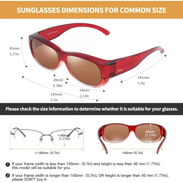 DUCO Fit Over Glasses Unisex Wraparound Polarized Sunglasses for Men Women Anti Glare Wear Over Glasses 8956Common Wine Red Frame Brown Lens