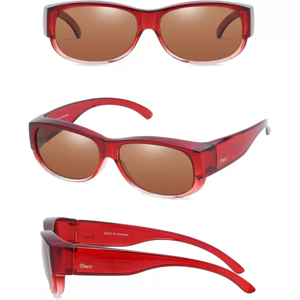 DUCO Fit Over Glasses Unisex Wraparound Polarized Sunglasses for Men Women Anti Glare Wear Over Glasses 8956Common Wine Red Frame Brown Lens