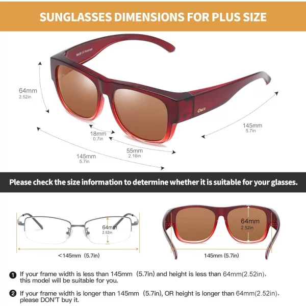DUCO Fit Over Glasses Unisex Wraparound Polarized Sunglasses for Men Women Anti Glare Wear Over Glasses 8956Plus Wine Red Frame Brown Lens